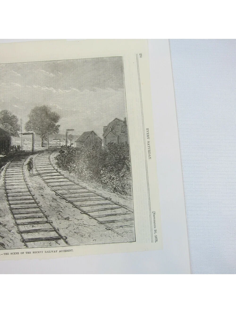 Antique 1871 Wood Engraved Print Revere Massachusetts Railroad Train Wreck Scene